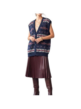 Vintage 90s blue fair isle wool blend oversized grandpa sweater vest L